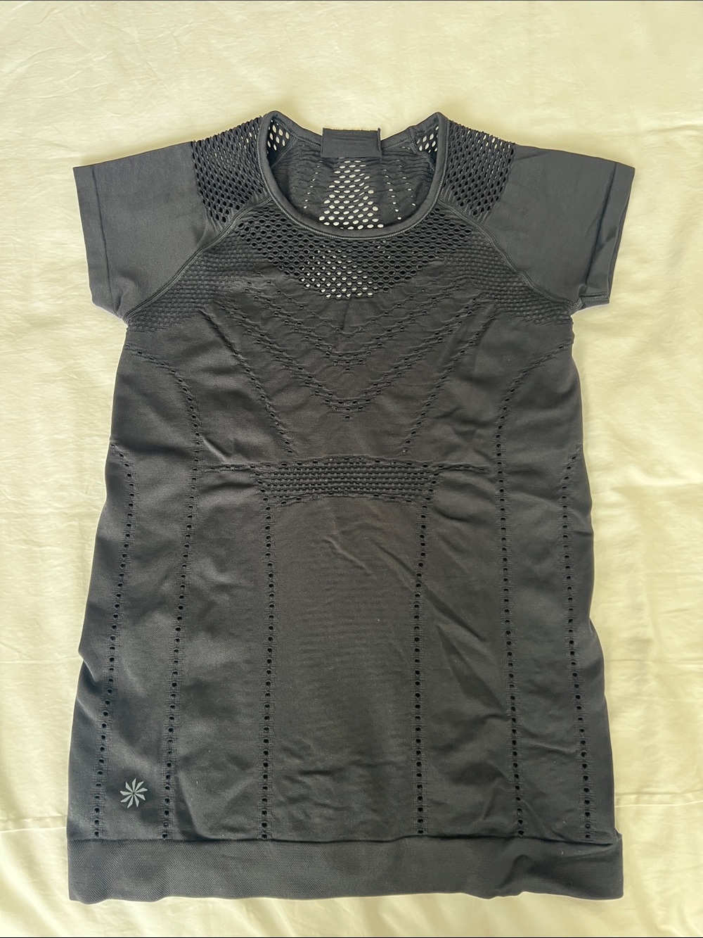 Athleta Black Short Sleeve Mesh-Detail Performance Tee